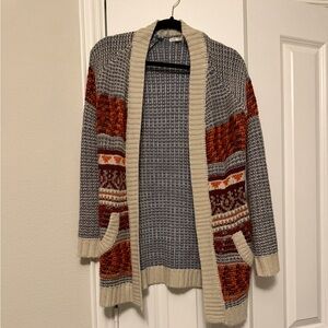 Maurices Cream and Red Patterned Cardigan